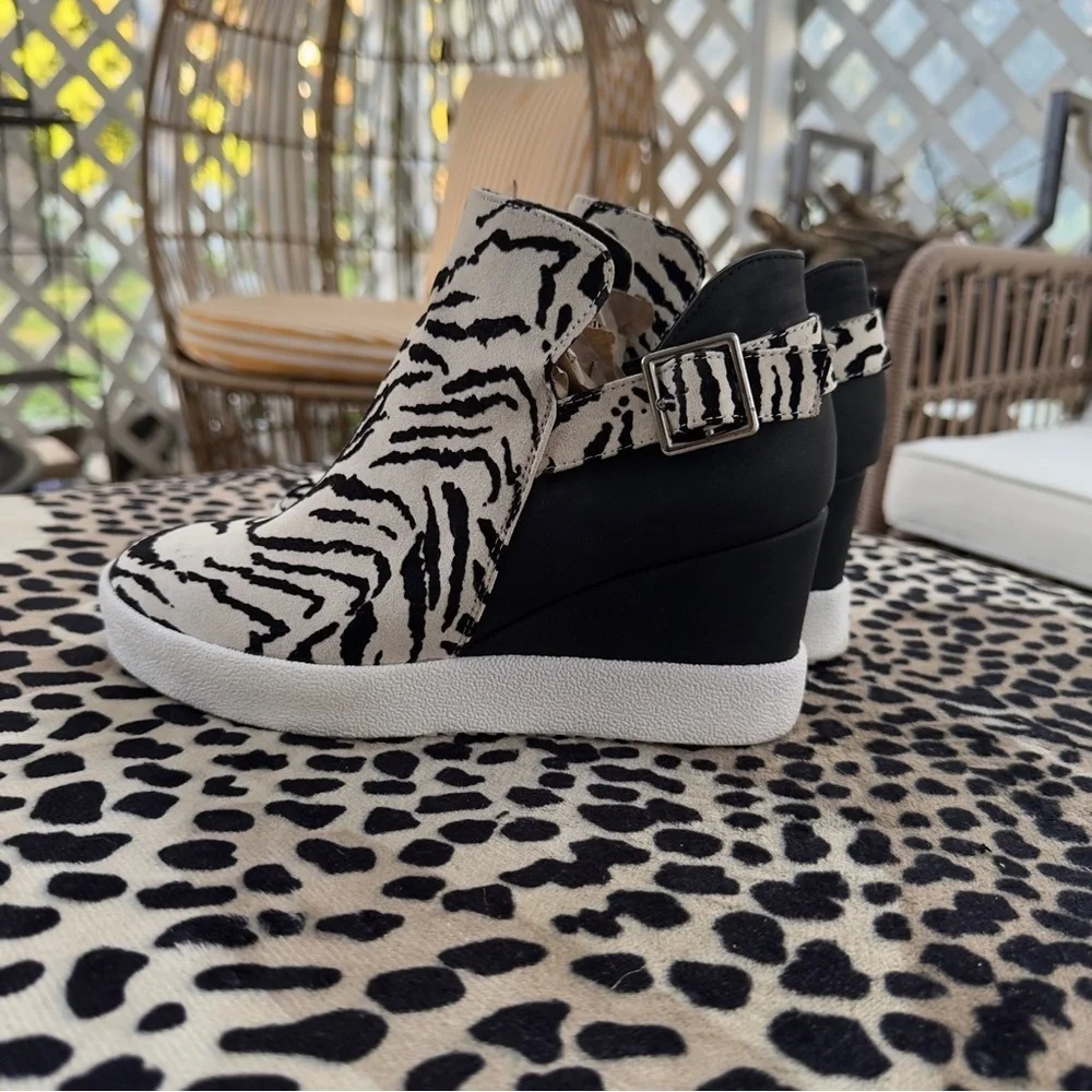 Zebra Print Wedge Ankle Boots